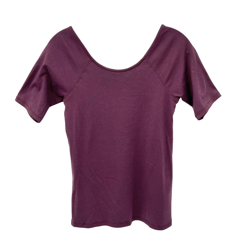 POSTMARK ANTHROPOLOGIE Women's S Dark Mauve Scoop Neck Short-Sleeve Ribbed Shirt
